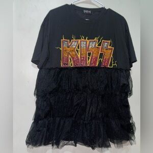 NWOT KISS Band Unique beaded Spellout top